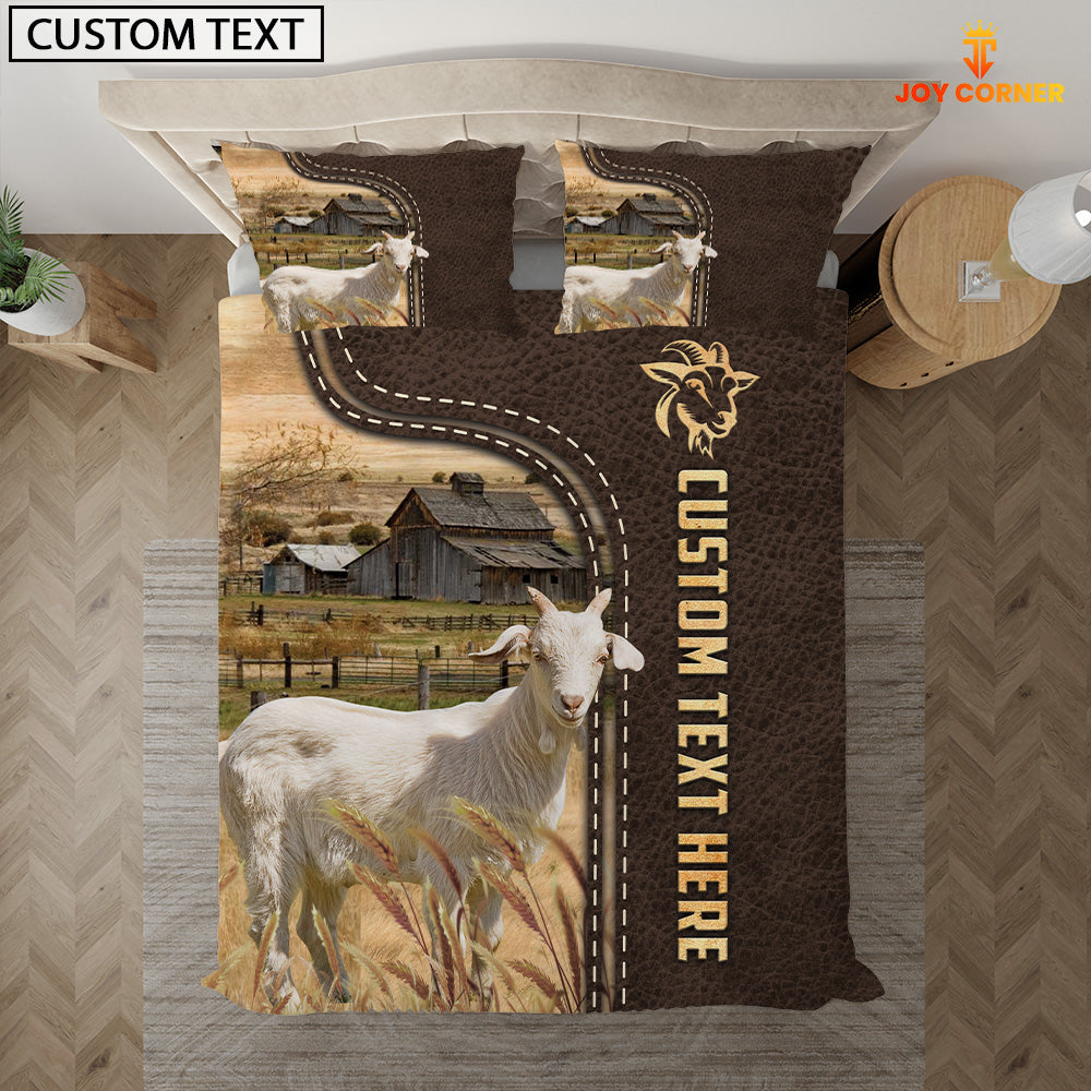 Goat Custom Text Leather Pattern Bedding Set