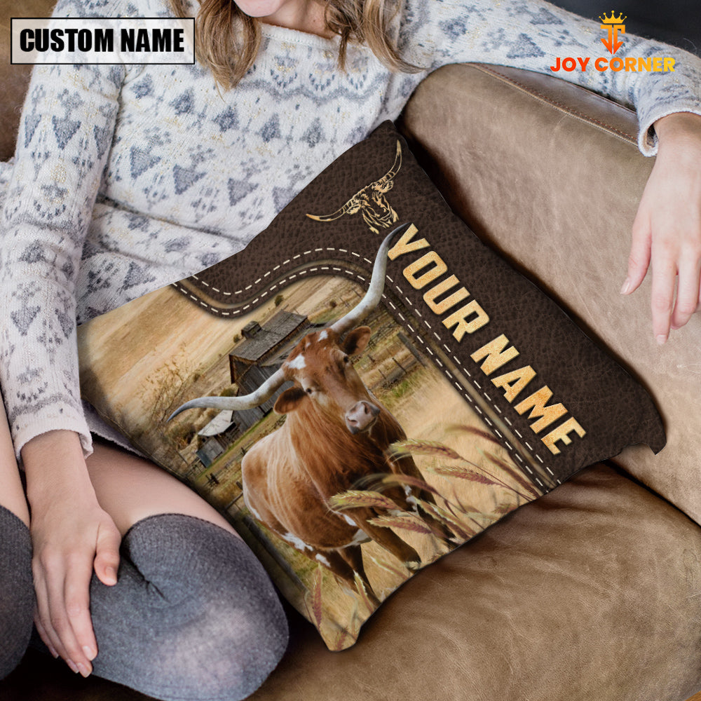 Texas Longhorn Custom Name Leather Pattern Pillow Case