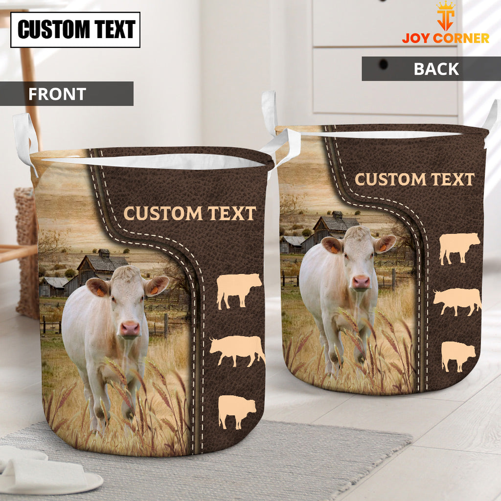 Charolais Custom Name Leather Pattern Laundry Basket