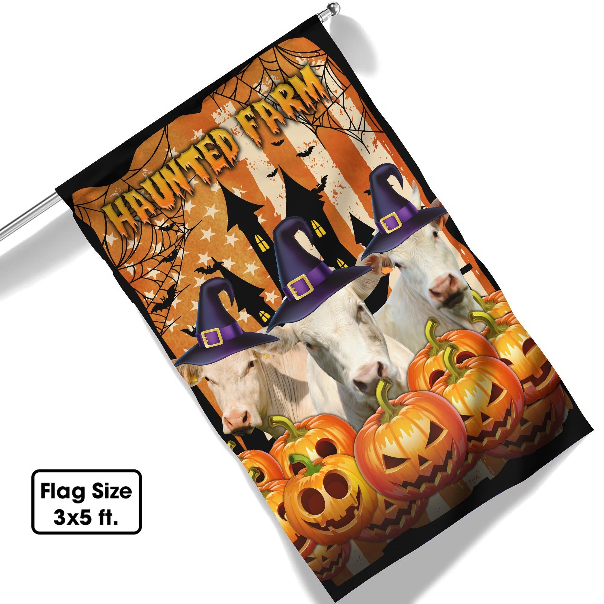Charolais Cattle Haunted Farm Halloween Flag