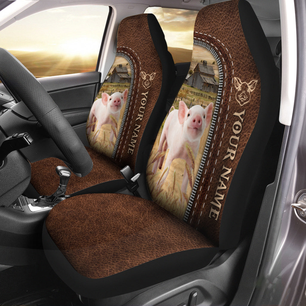 Pig Personalized Name Leather Pattern Car Seat Covers Universal Fit (2Pcs)