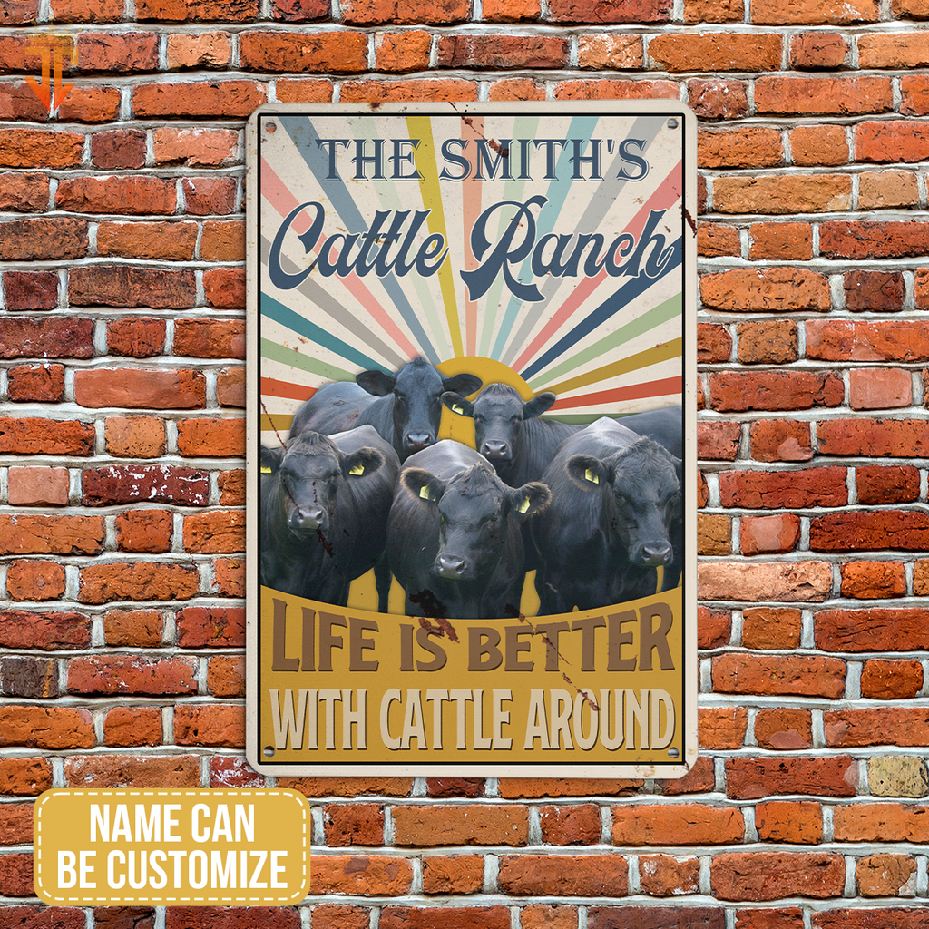 Personalized Black Angus Life is better with cattle around All Printed 3D Metal Sign