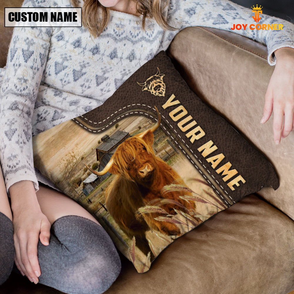 Highland Custom Name Leather Pattern Pillow Case