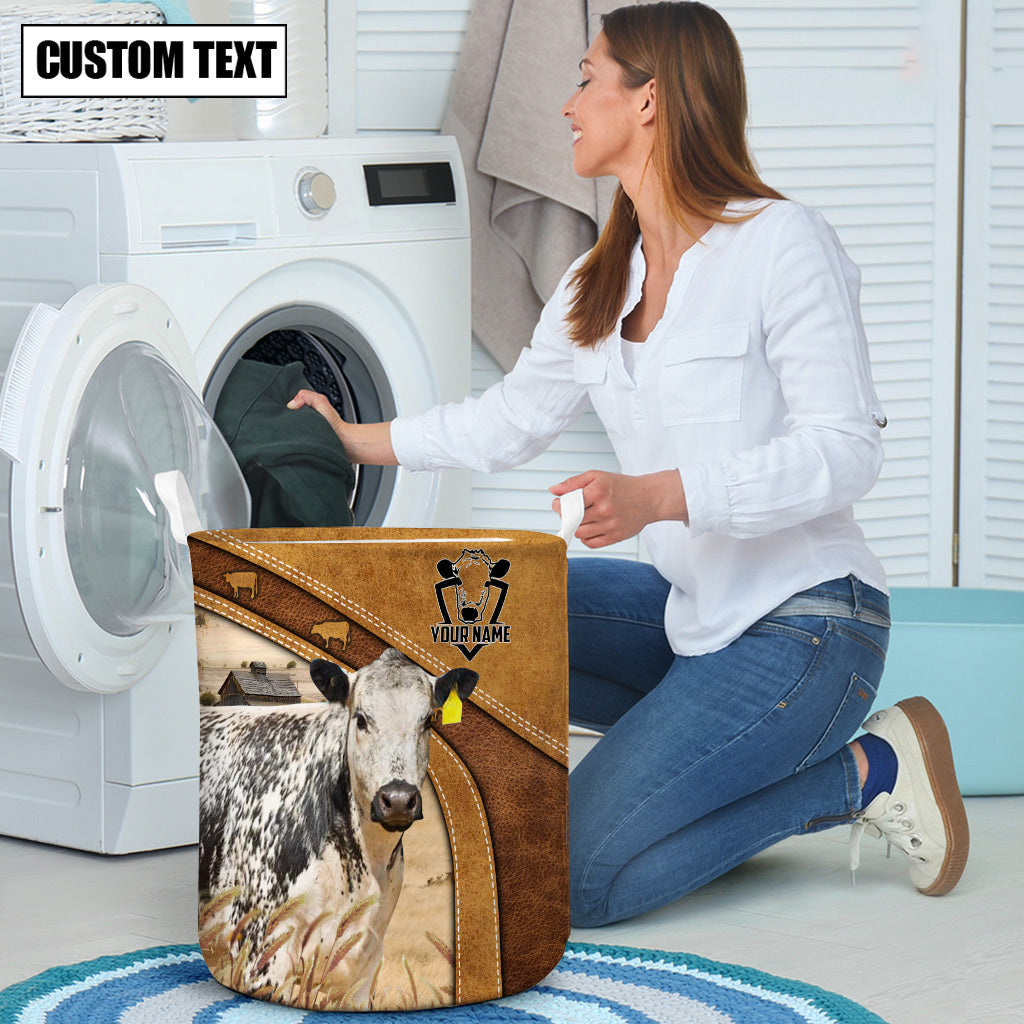 White Park Cattle Cattle Brown Custom Name Basket