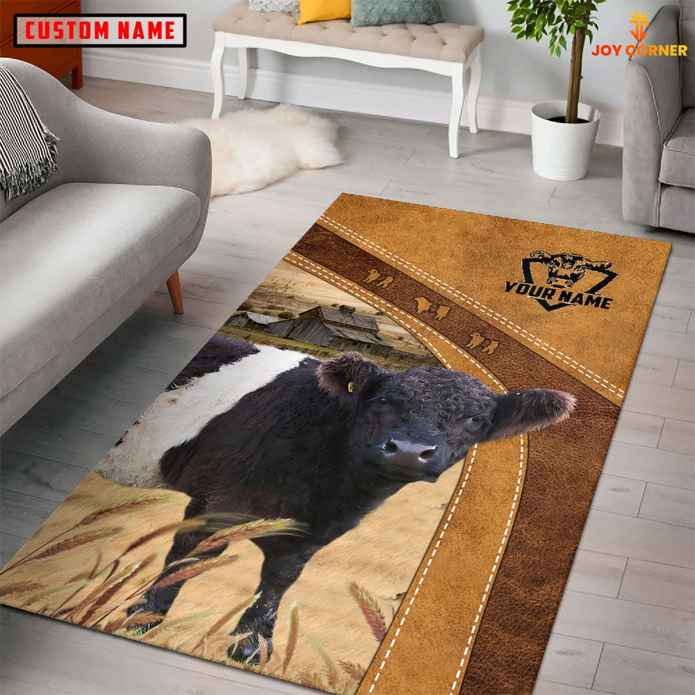 Belted Galloway Farming Brown Personalized Name 3D Rug
