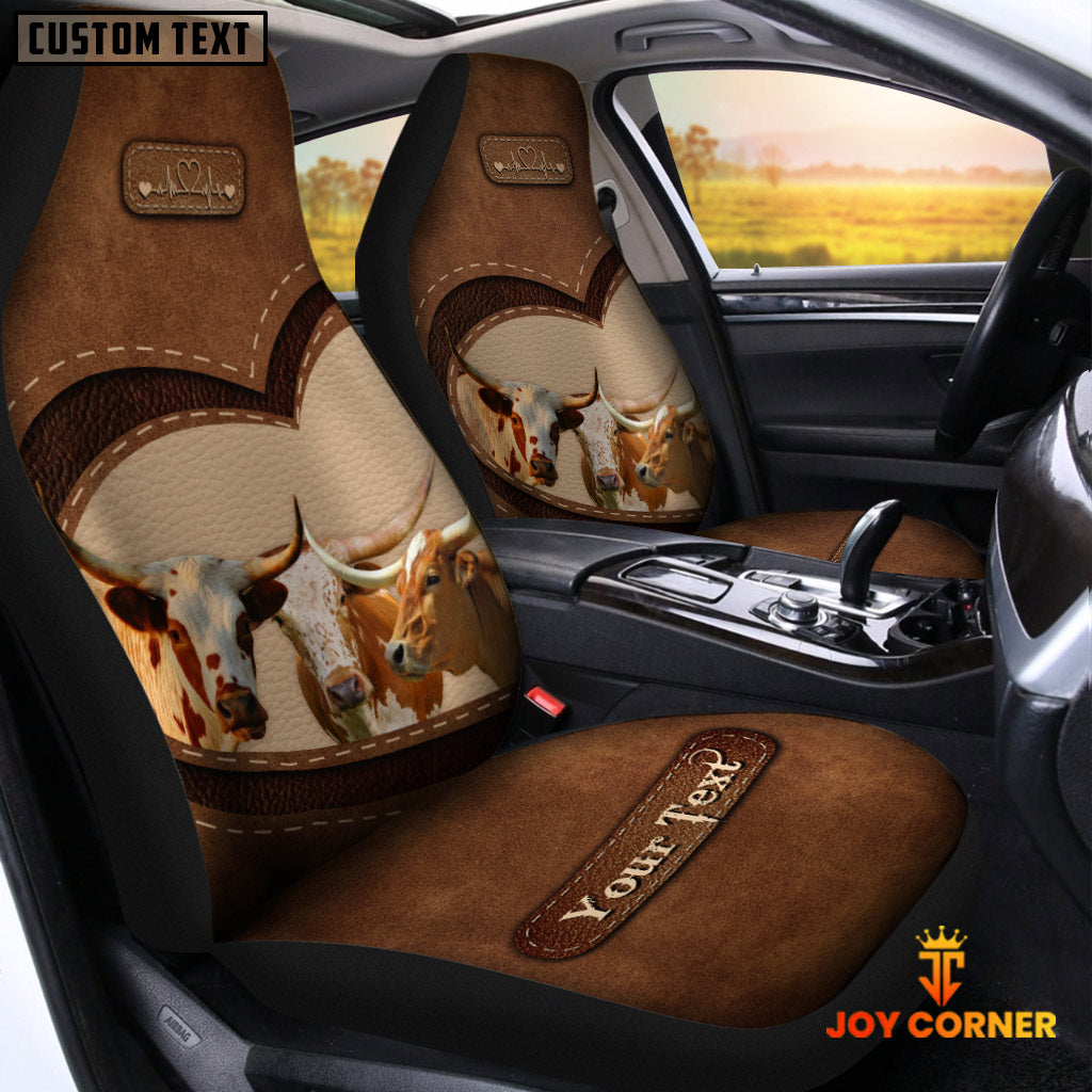 Texas Longhorn Pattern Customized Name Heart Car Seat Cover Set