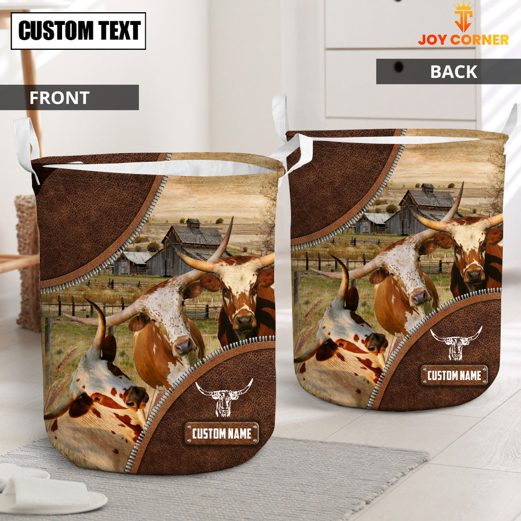 Texas Longhorn Cow Custom Name Laundry Basket