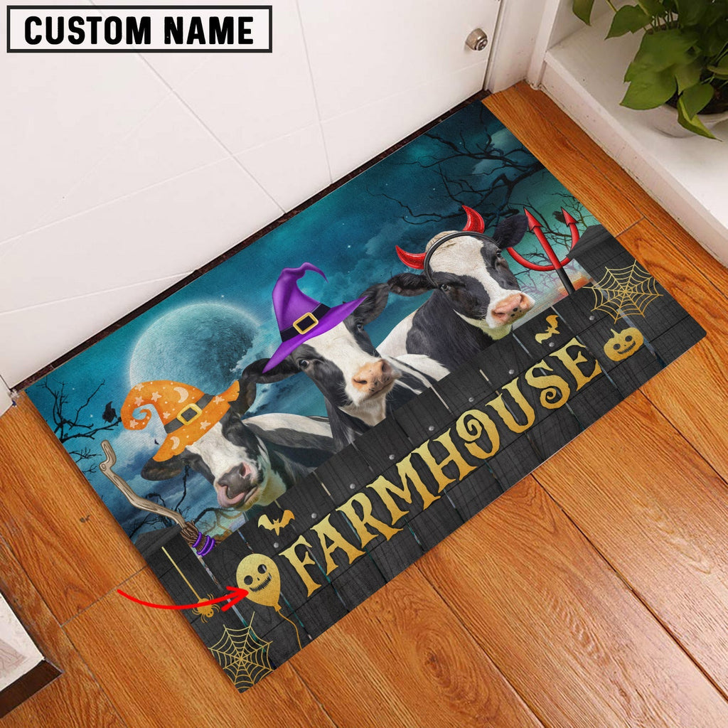 Holstein Farmhouse Halloween Custom Name Doormat