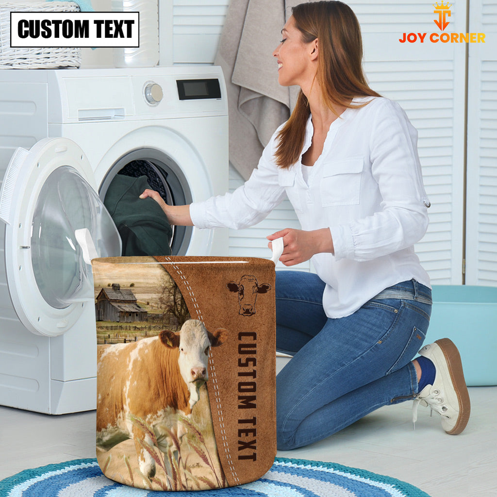 Fleckvieh Brown Farm Custom Name Laundry Basket