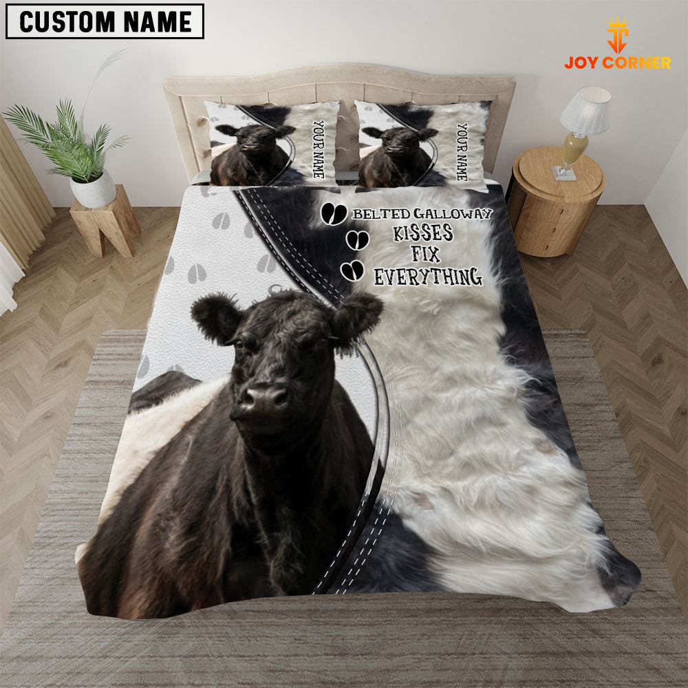 Belted Galloway Kisses Fix Everything Custom Name Bedding Set