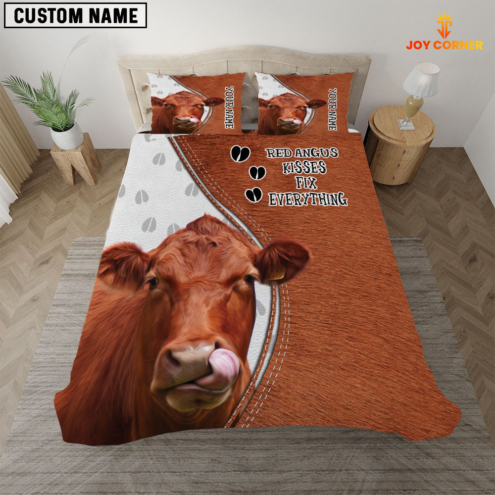 Red Angus Kisses Fix Everything Custom Name Bedding Set