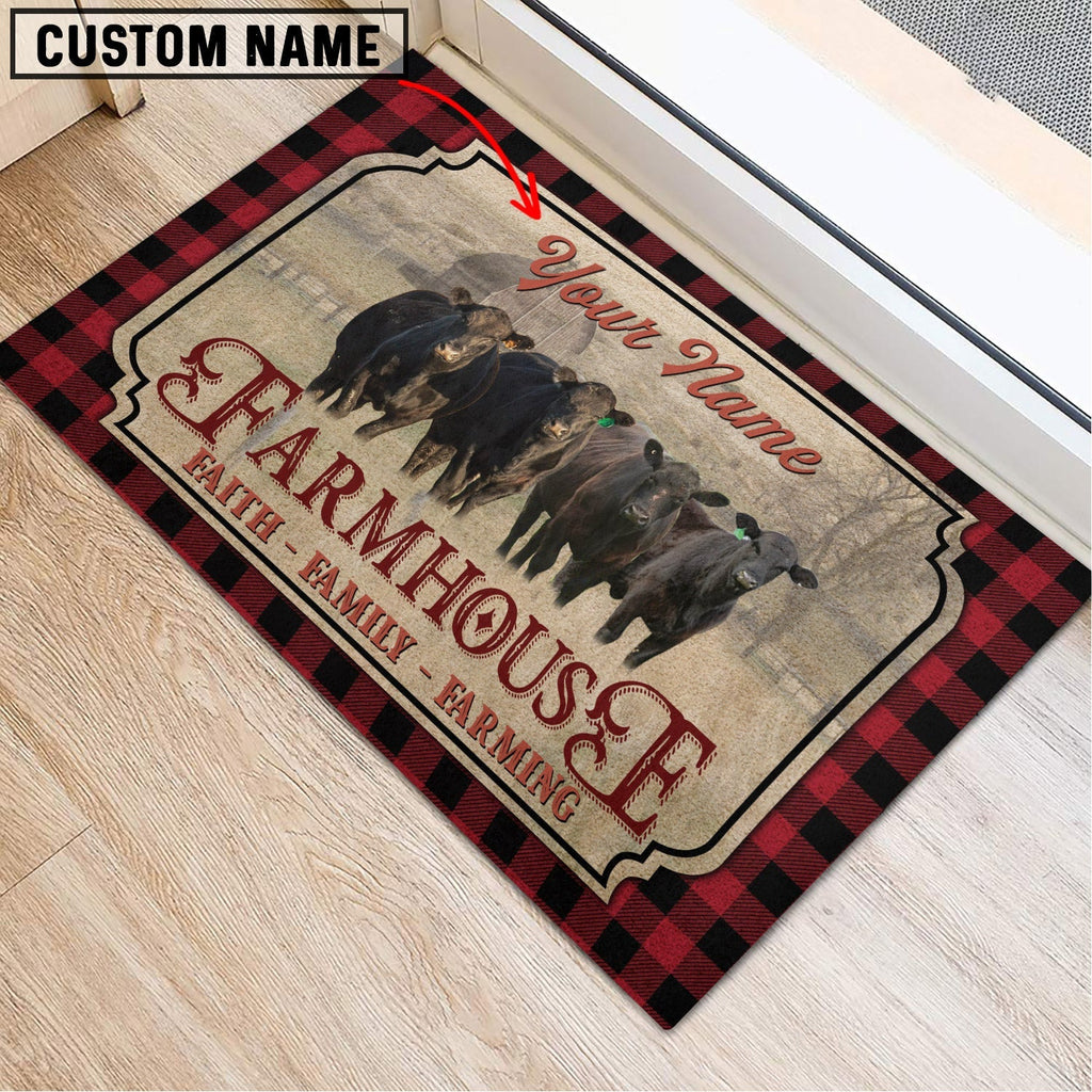 Black Angus Faith Family Farming Custom Name Doormat