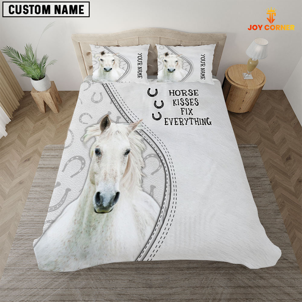 White Horse Kisses Fix Everything Custom Name Bedding Set