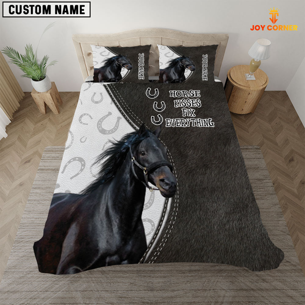 Black Horse Kisses Fix Everything Custom Name Bedding Set