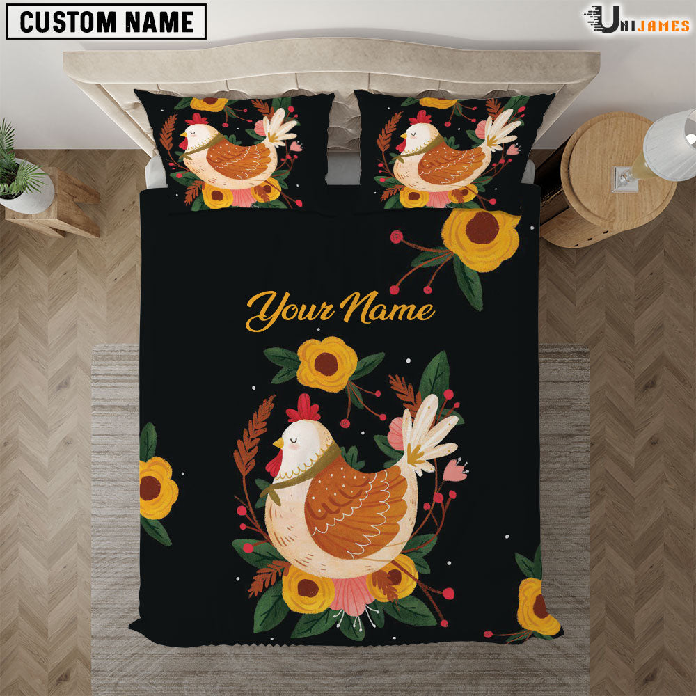 Chicken Black Art Pattern Custom Name Bedding Set