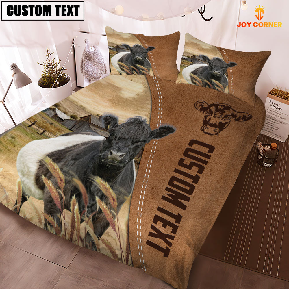 Custom Name Belted Galloway Cattle Brown Bedding Set