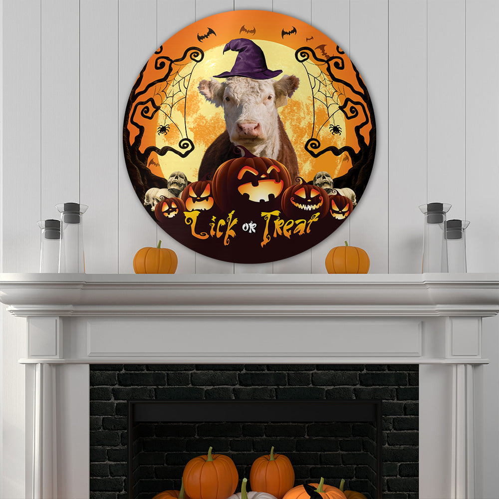 Halloween Hereford Cattle All Printed 3D Round Wooden Sign