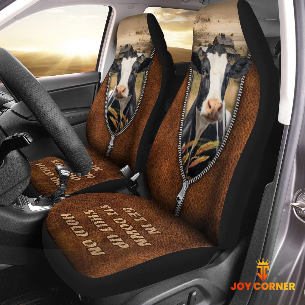 Holstein Zipper Leather Pattern Car Seat Covers Universal Fit (2Pcs)