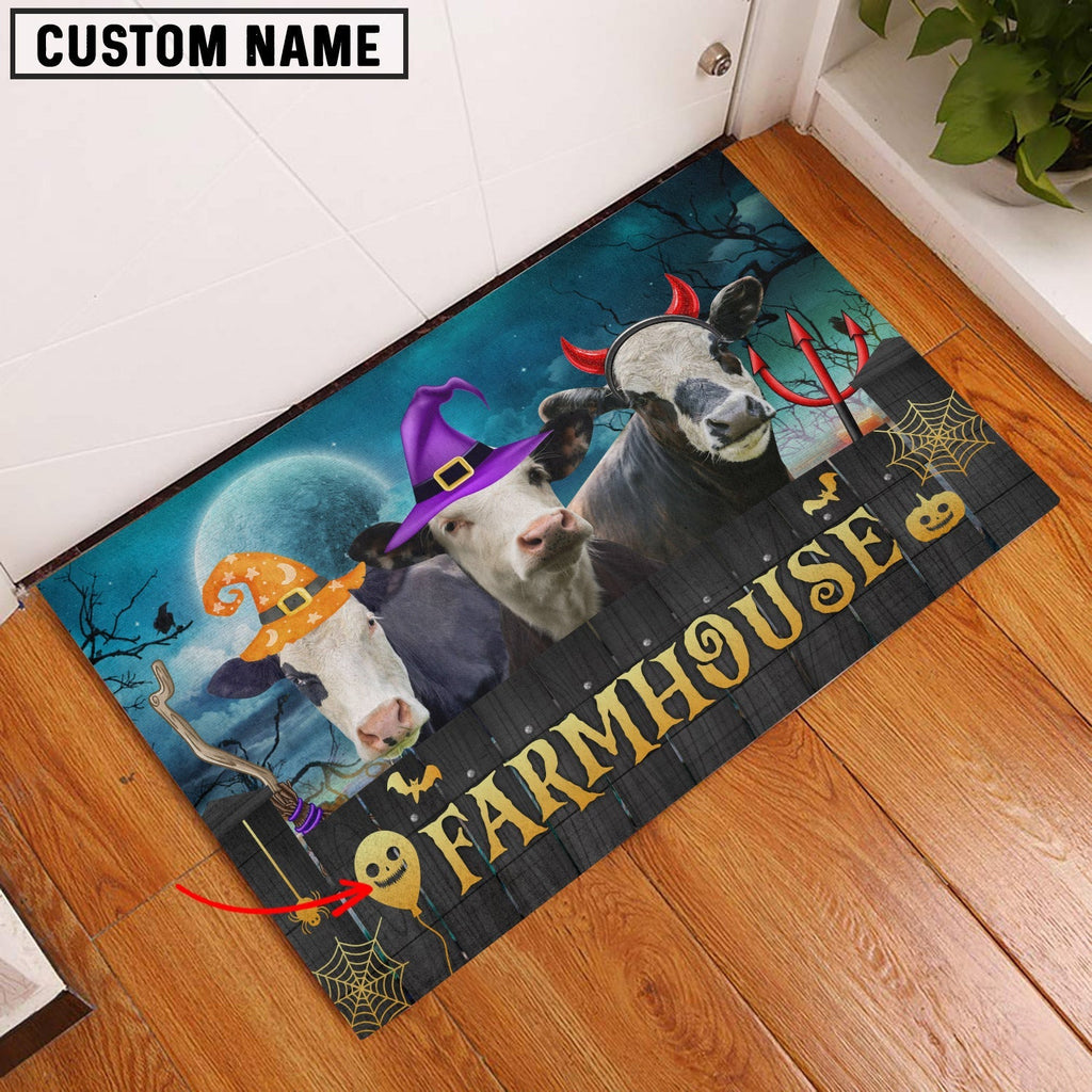 Black Baldy Farmhouse Halloween Custom Name Doormat