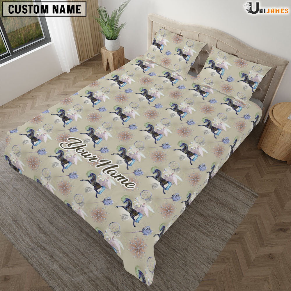 Horse Flower Pattern Custom Name Bedding Set