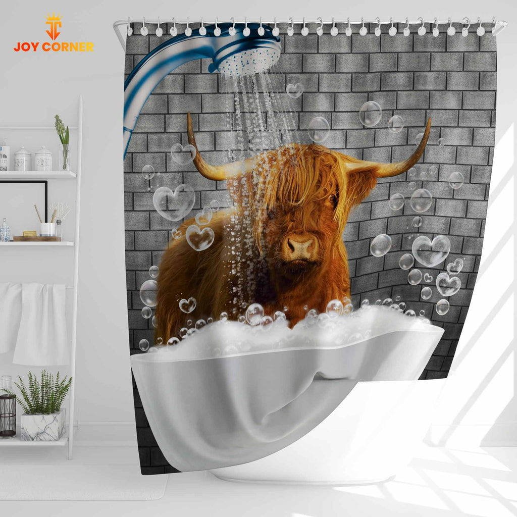 Highland Cattle Brick Wall 3D Shower Curtain