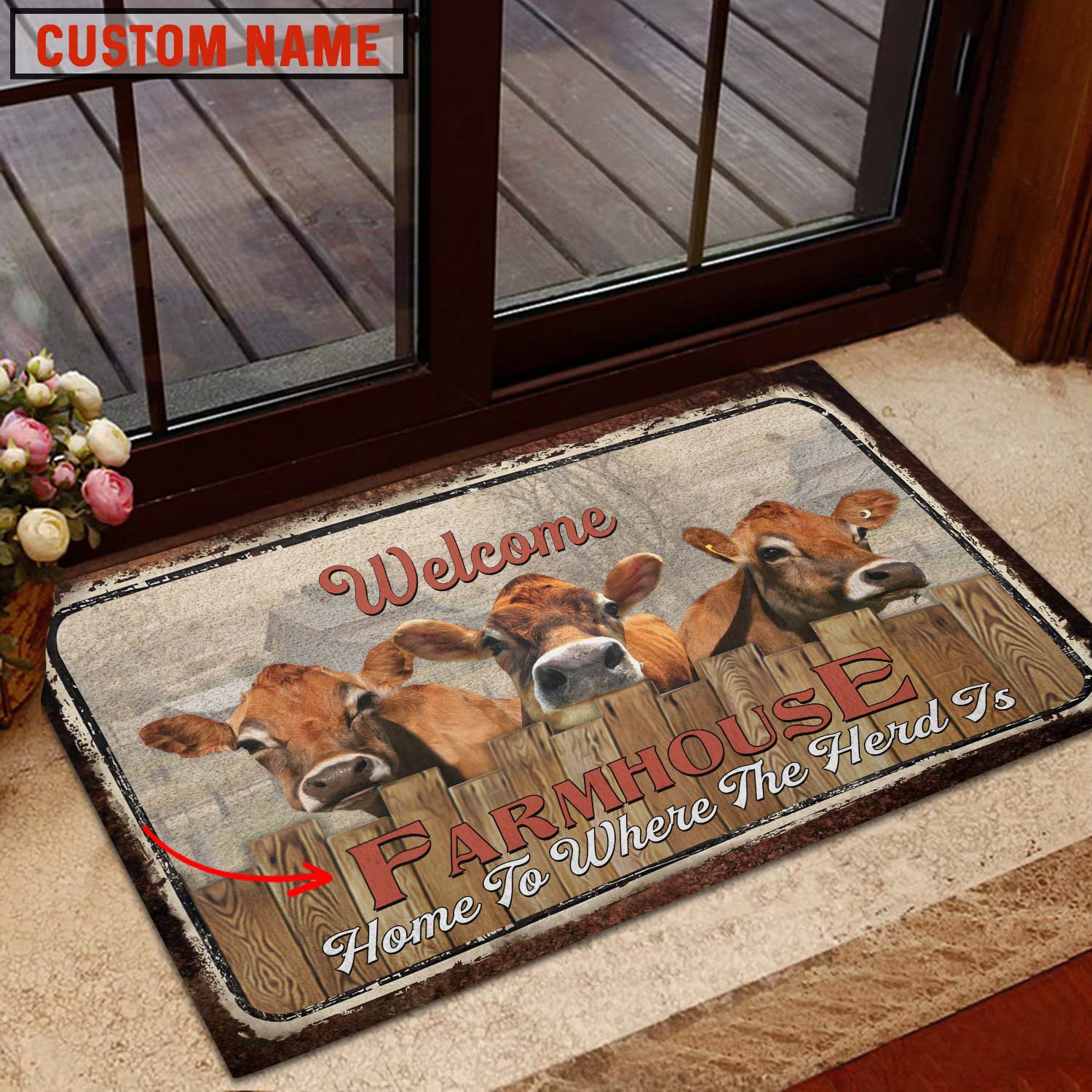 Jersey Custom Name - Home To Where The Herd Is FarmHouse Doormat