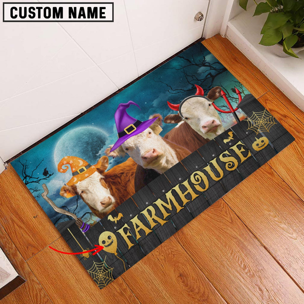 Hereford Farmhouse Halloween Custom Name Doormat