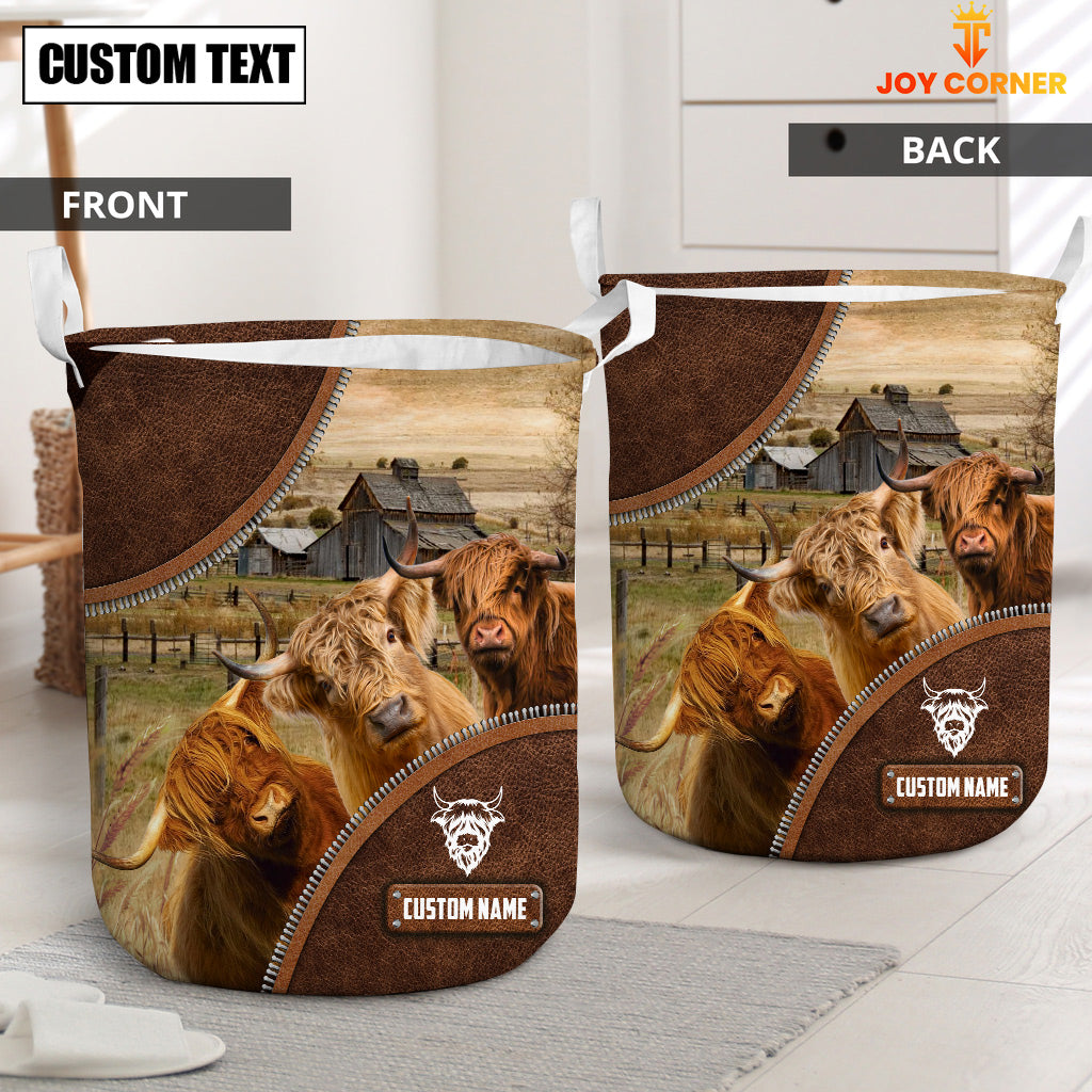 Highland Cow Custom Name Laundry Basket
