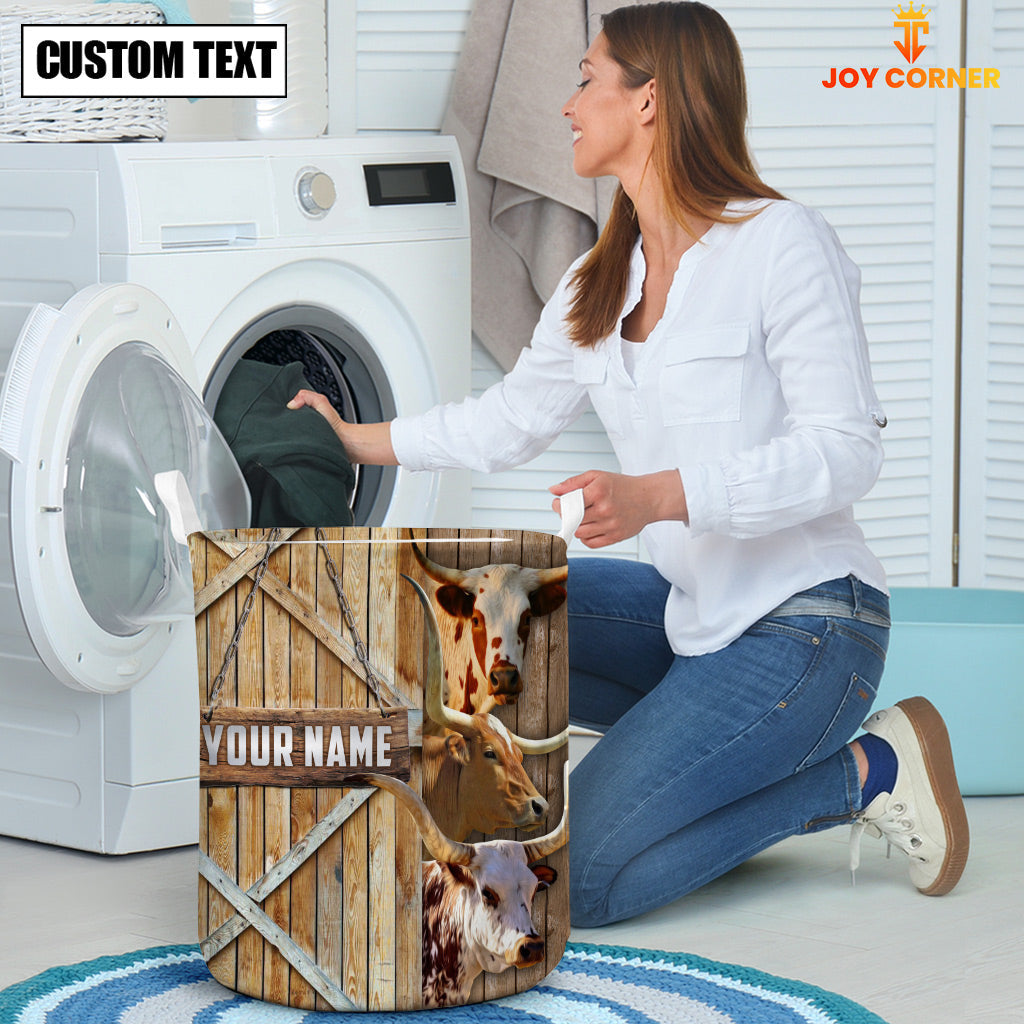 Texas Longhorn Barn Custom Name Laundry Basket