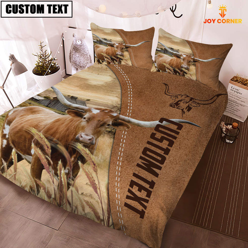 Custom Name TX Longhorn Cattle Brown Bedding Set