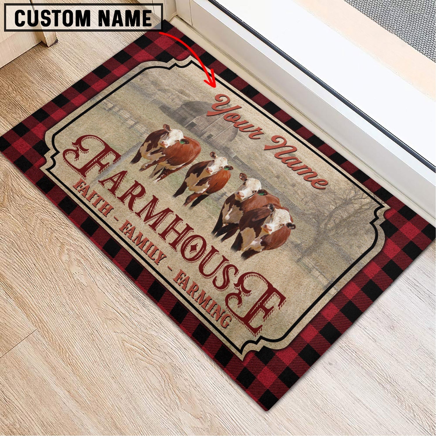 Hereford Faith Family Farming Custom Name Doormat