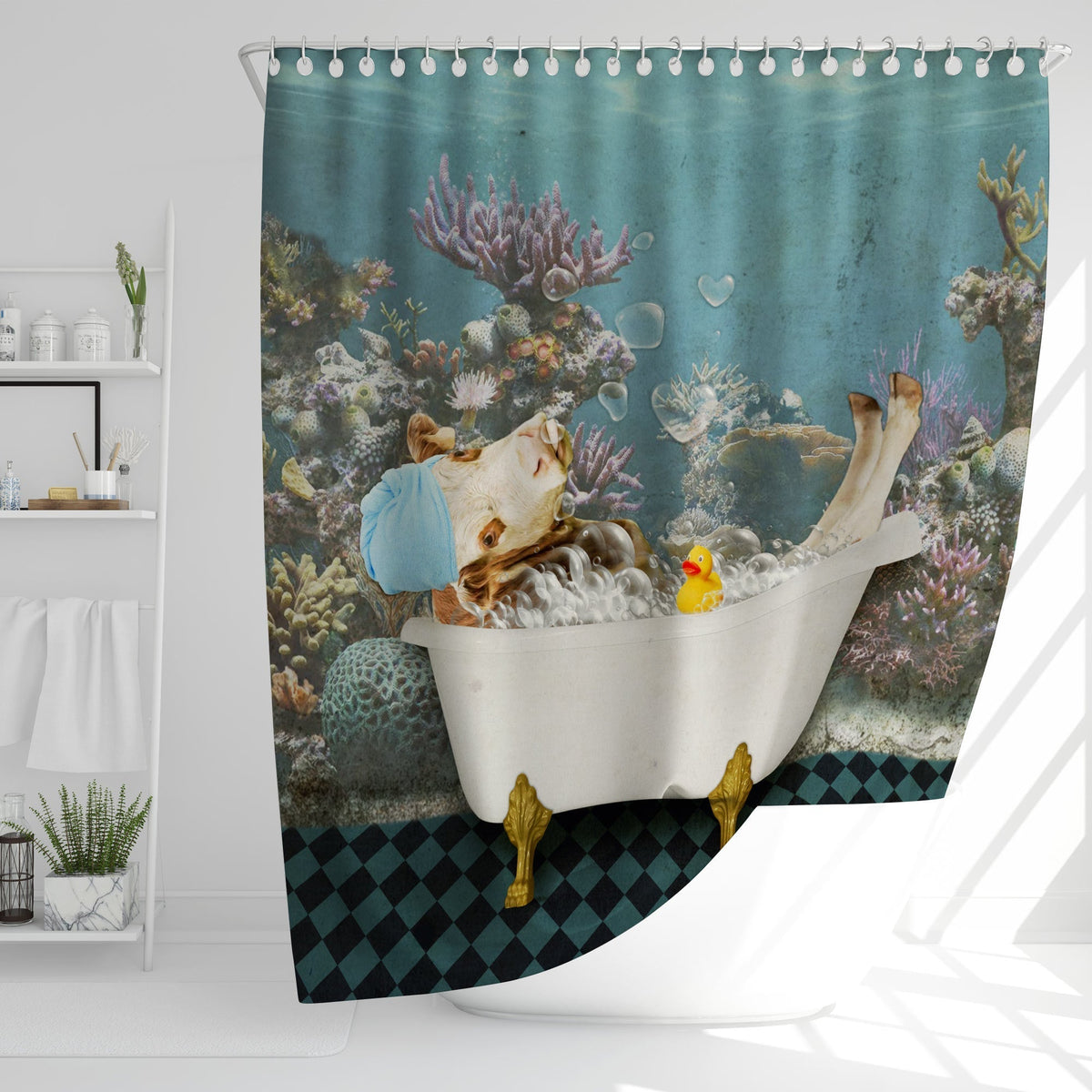 Hereford Taking Shower Under The Sea 3D Shower Curtain