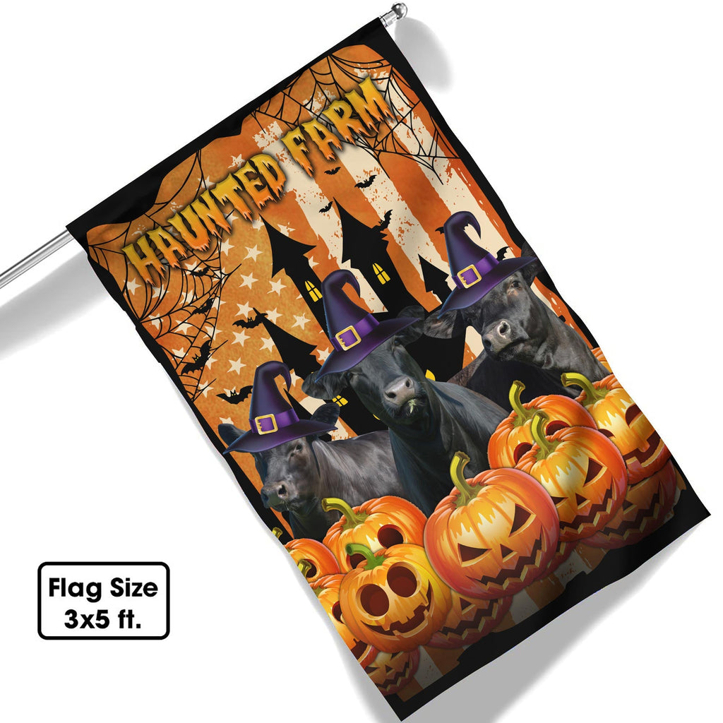 Black Angus Cattle Haunted Farm Halloween Flag
