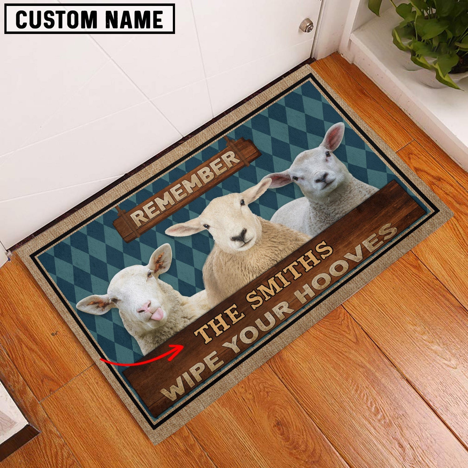 Sheep Wipe Your Hooves Custom Name Doormat