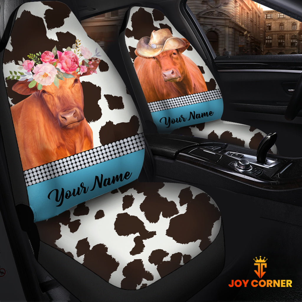 Red Angus Pattern Customized Name Dairy Cow Car Seat Cover Set