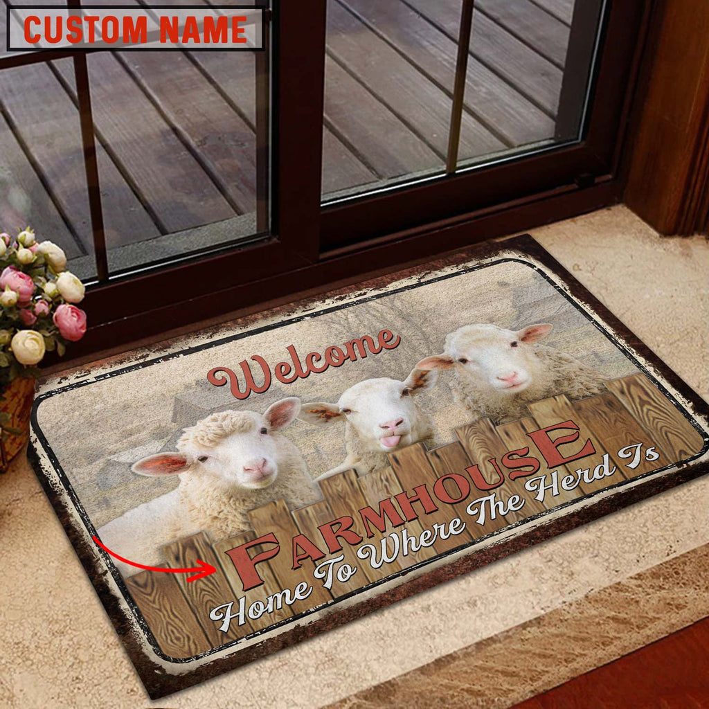 Sheep Custom Name - Home To Where The Herd Is FarmHouse Doormat