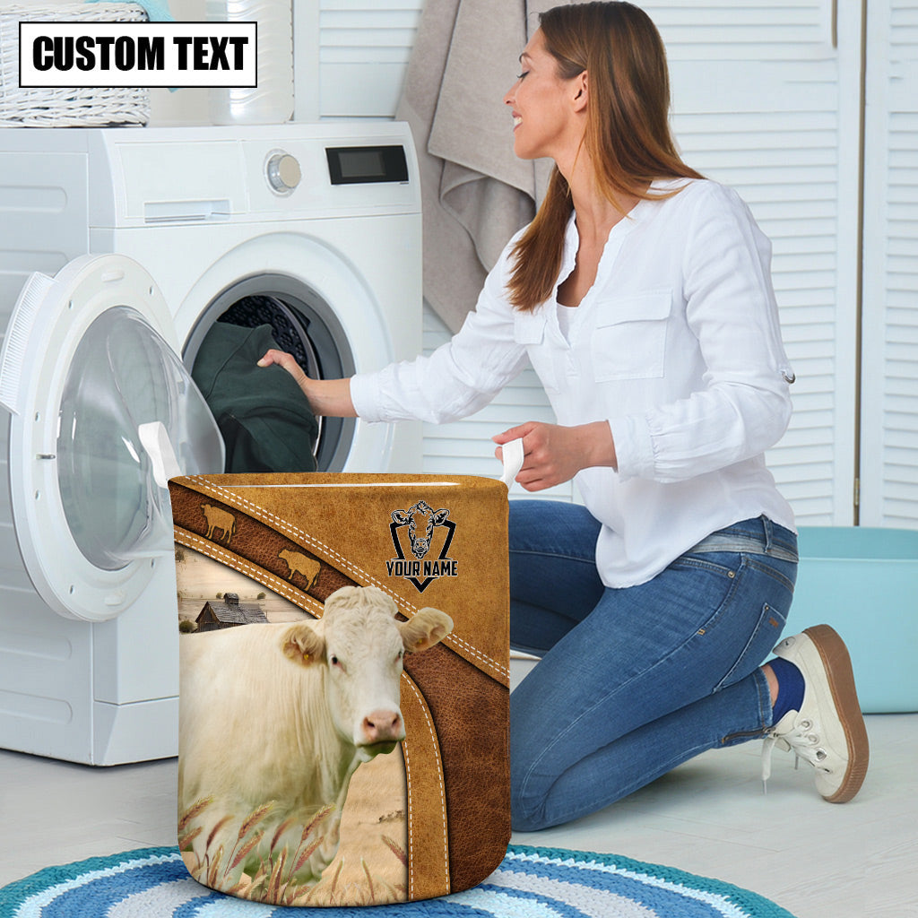 Charolais Cattle Brown Custom Name Basket