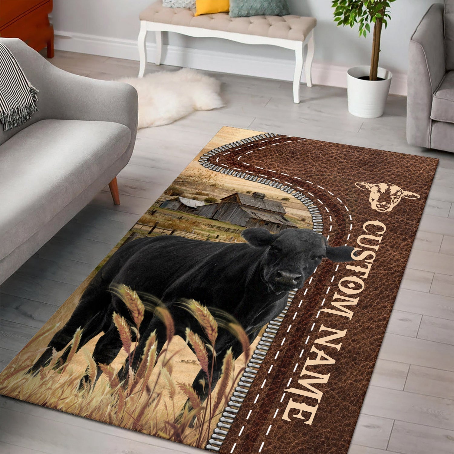 Black Angus Farming Personalized Name 3D Rug