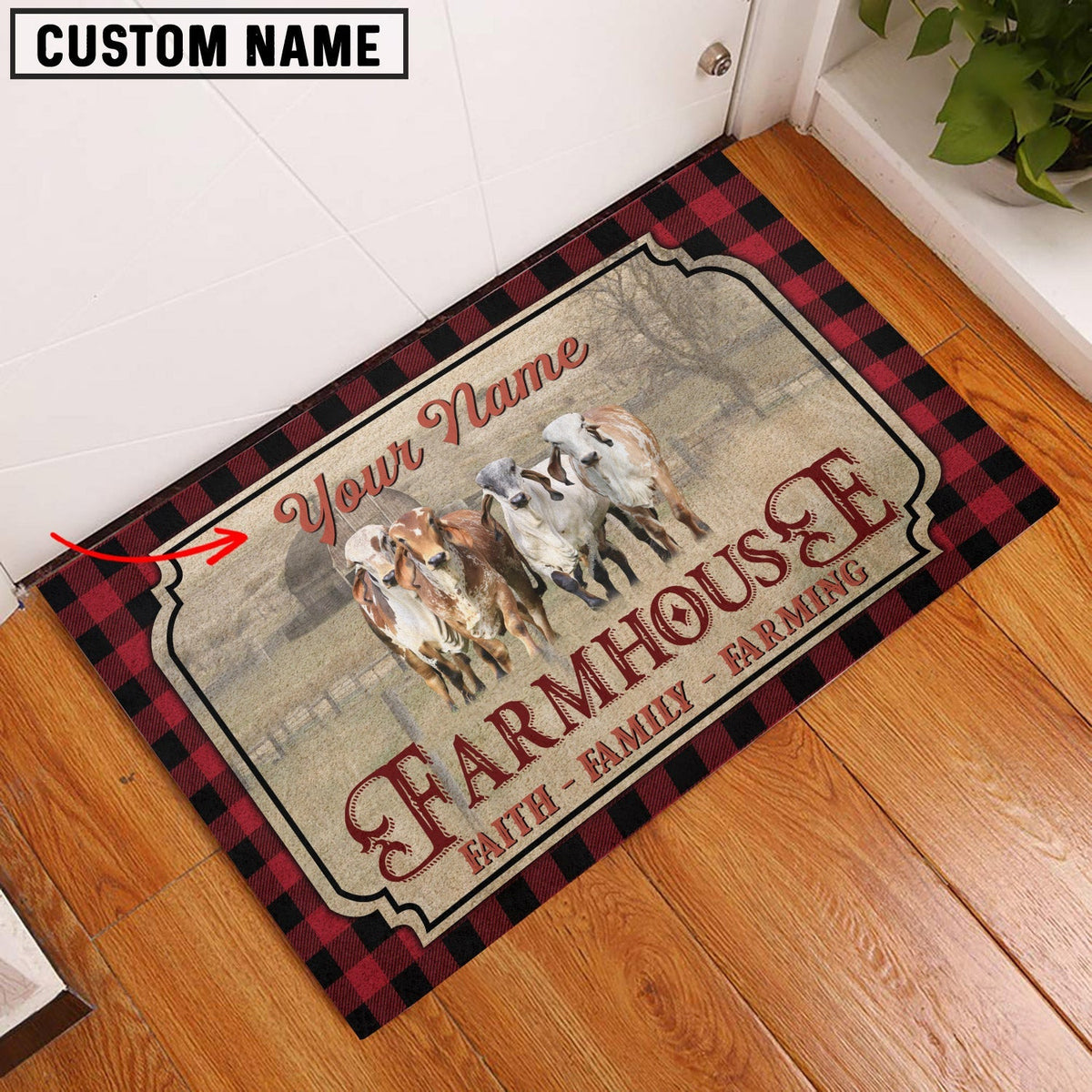 GYR Faith Family Farming Custom Name Doormat