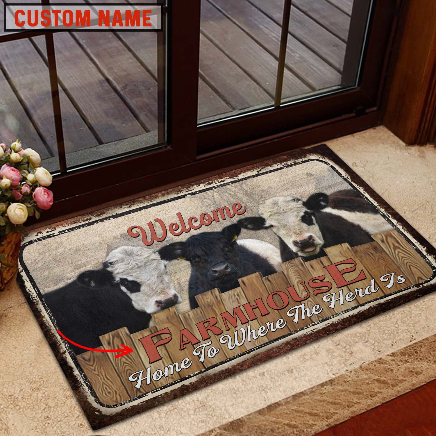 Belted Galloway Welcome Custom Name Doormat