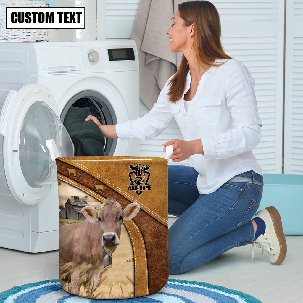 Brown Swiss Cattle Brown Custom Name Basket