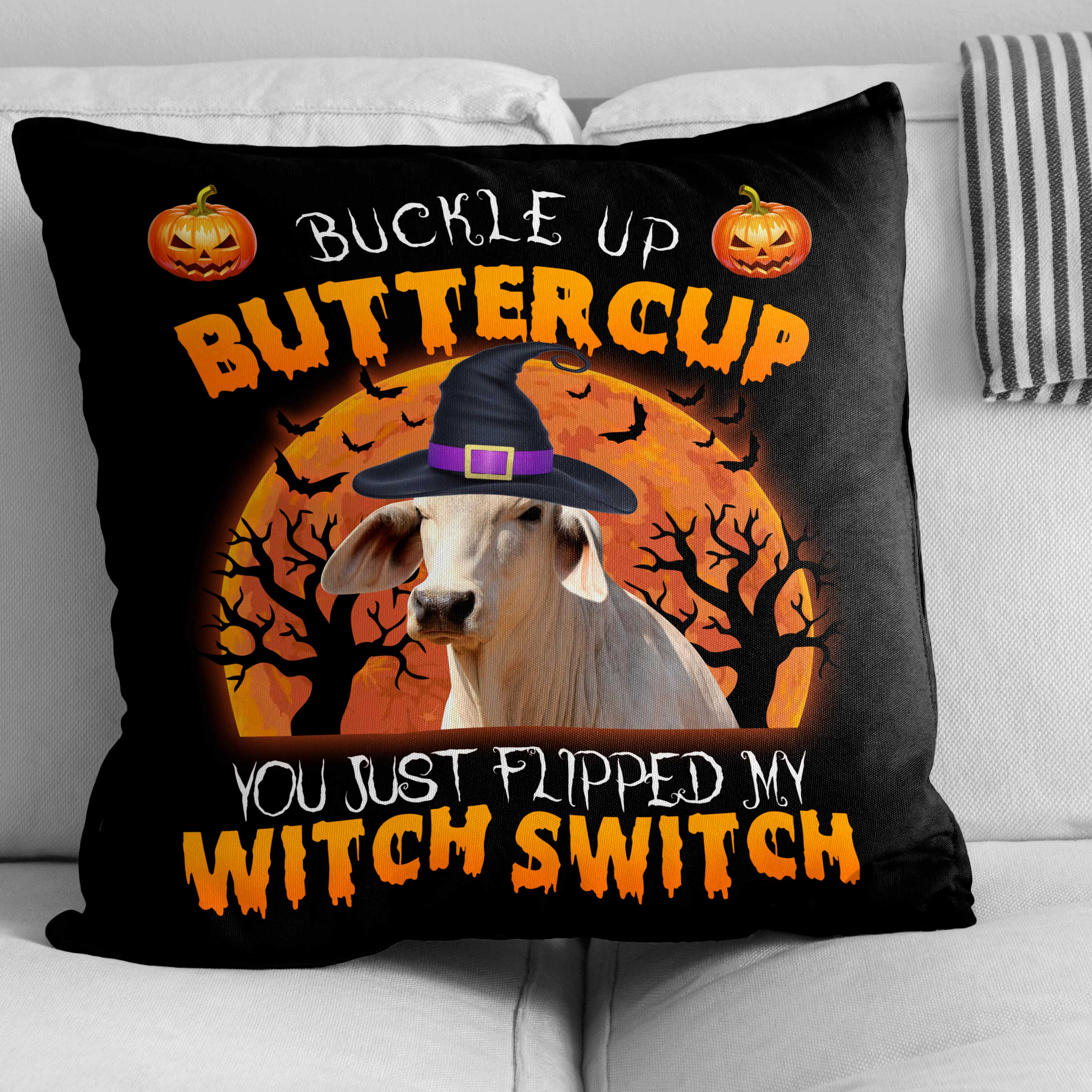 Happy Halloween Brahman Buckle Up Butter Cup Pillow Case