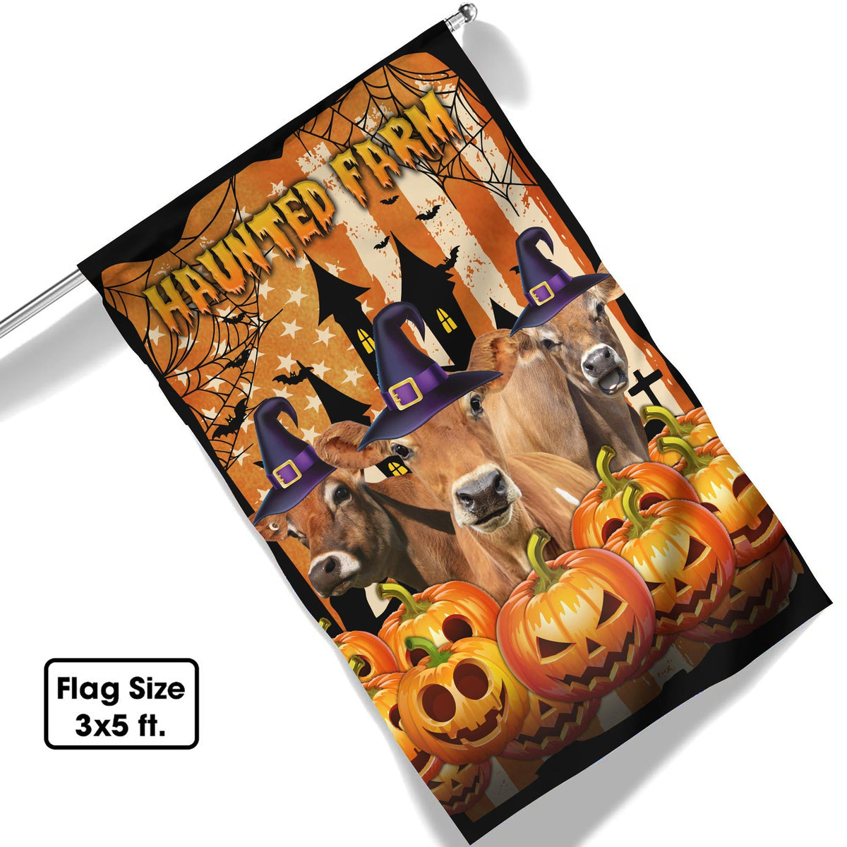 Jersey Cattle Haunted Farm Halloween Flag