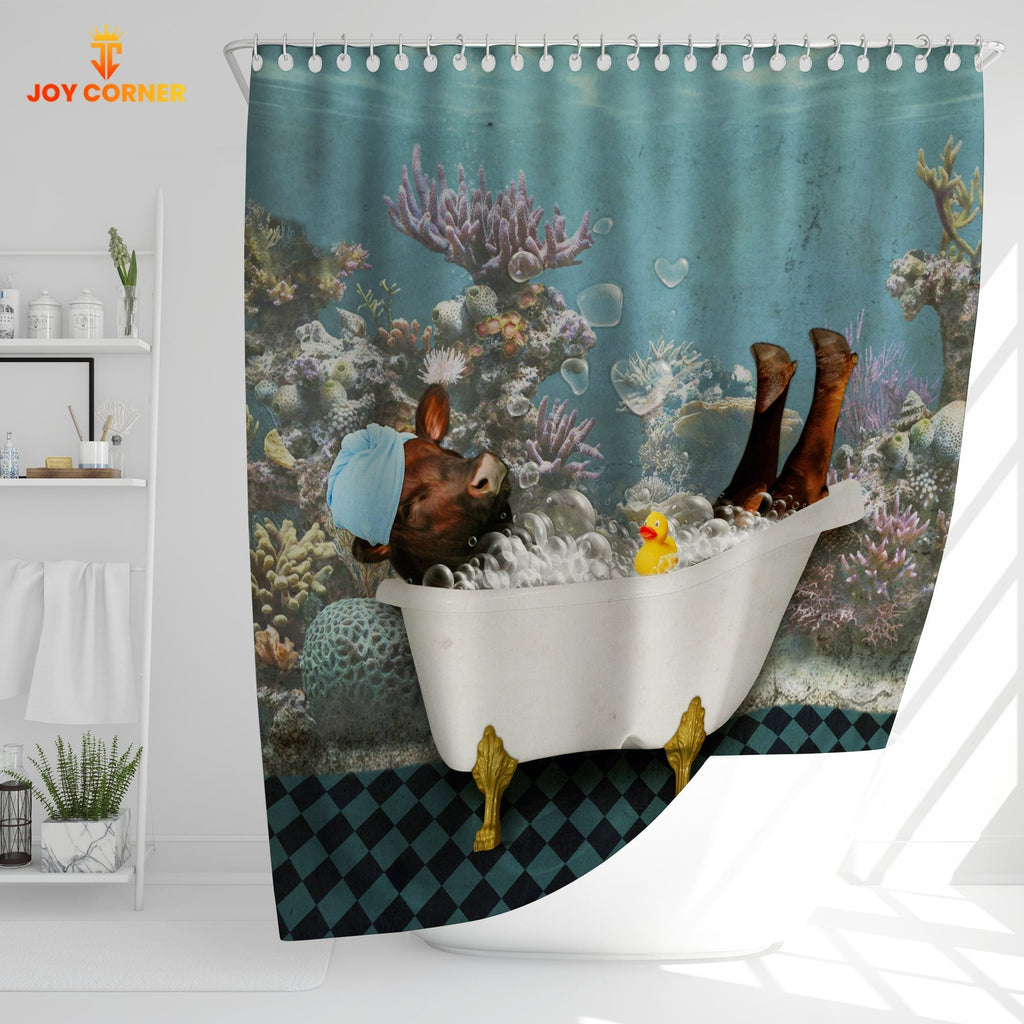 Beefmaster Taking Shower Under The Sea 3D Shower Curtain