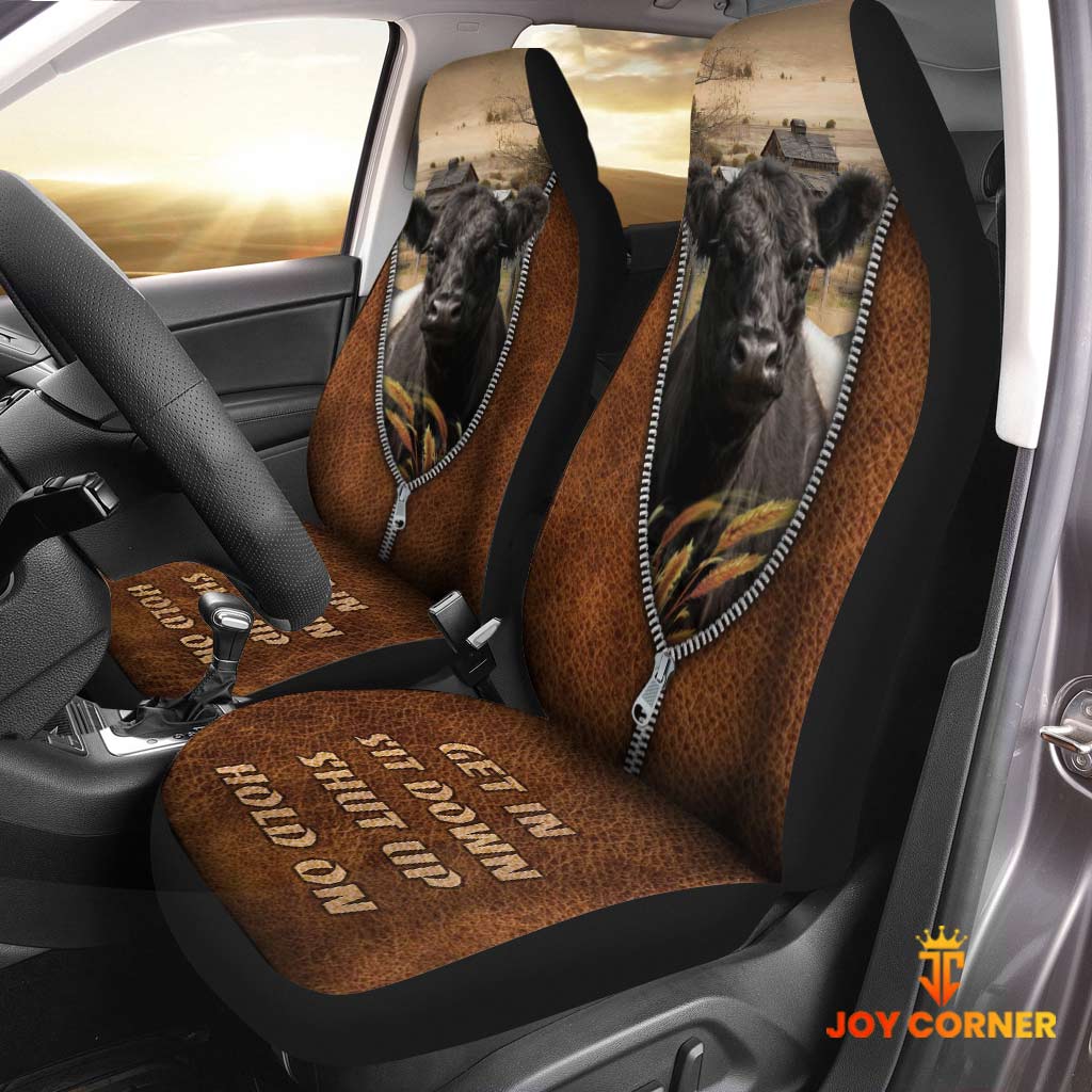 Belted Galloway Zipper Leather Pattern Car Seat Covers Universal Fit (2Pcs)