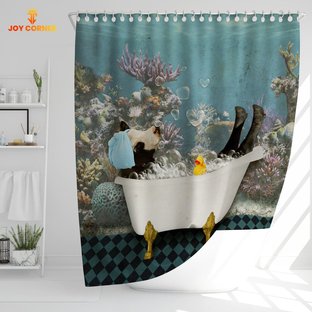 Joy Corners Black Baldy Taking Shower Under The Sea 3D Shower Curtain