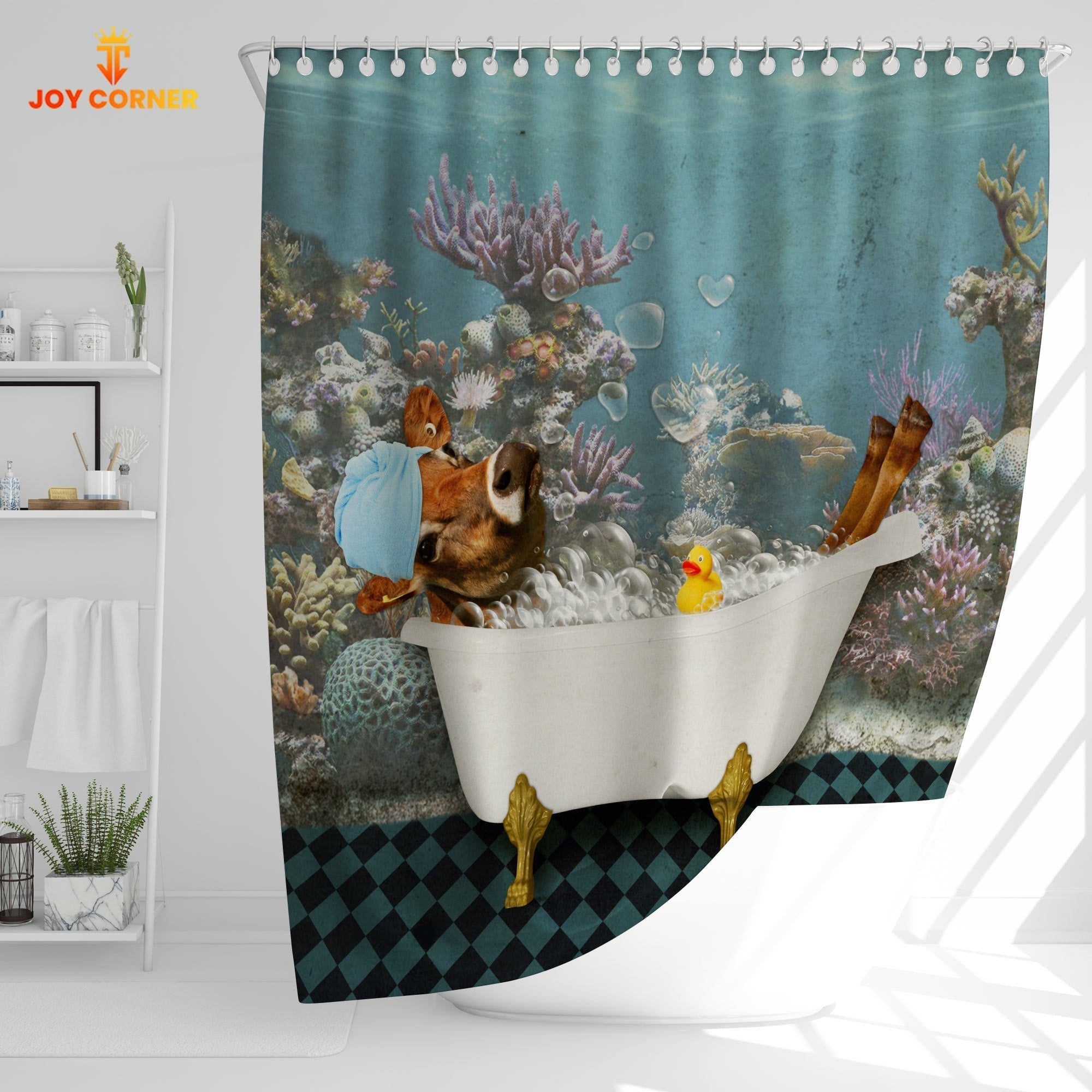 Jersey Taking Shower Under The Sea 3D Shower Curtain