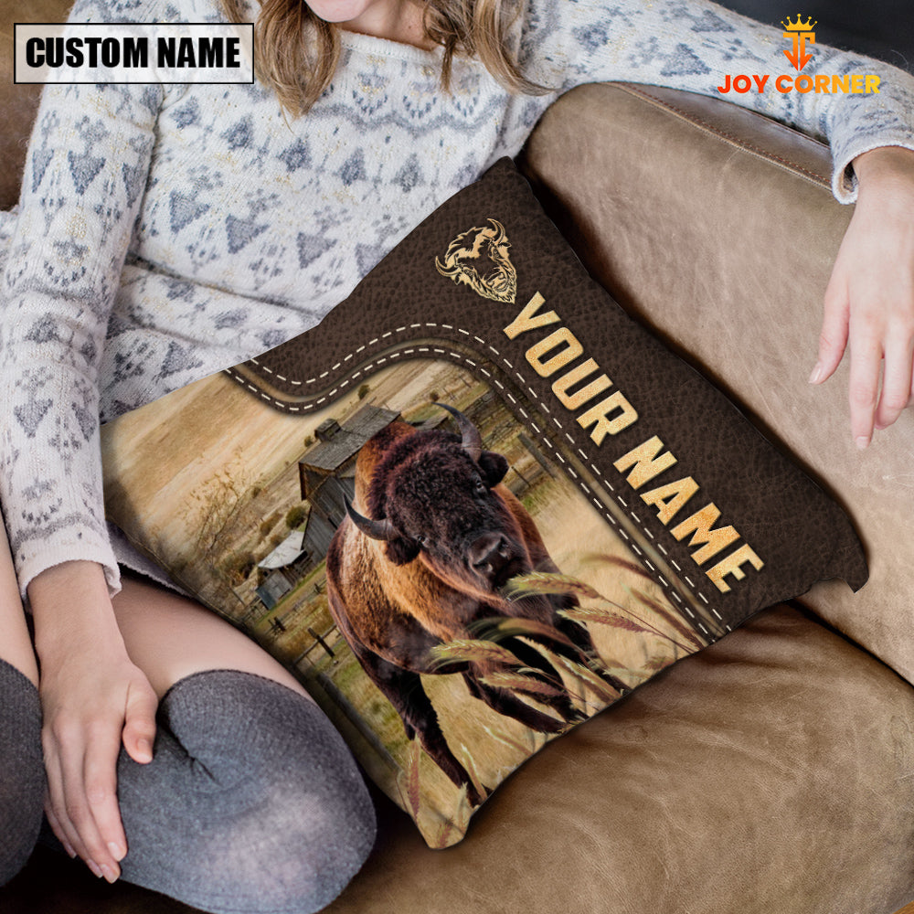 Bison Custom Name Leather Pattern Pillow Case