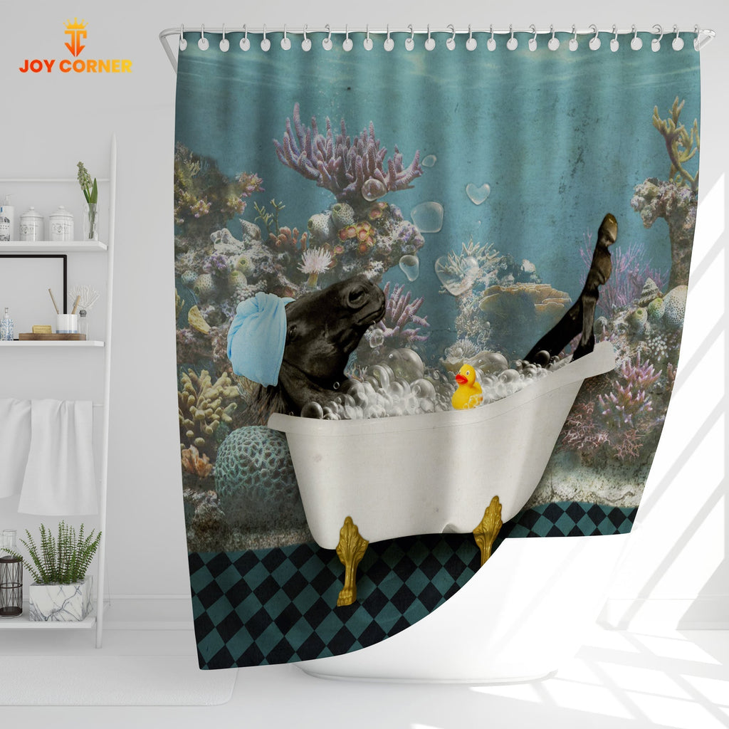 Black Horse Taking Shower Under The Sea 3D Shower Curtain