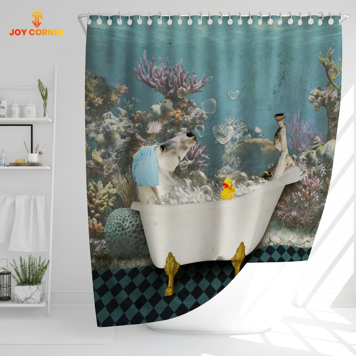 White Horse Taking Shower Under The Sea 3D Shower Curtain
